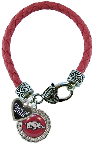 Custom Arkansas Razorbacks Red Leather Bracelet Class of 2017-2025 Graduation Cover