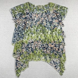 One World Shirt Womens 1X Multicolor Floral Lace Ruffles Sheer Layered Lagenlook - Picture 1 of 12
