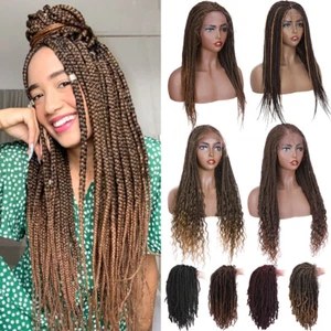 US Box Braided Wig Lightweight Micro Twist Cornrow Women Lace Braids Wig Ombre - Picture 1 of 128