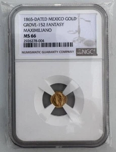 1865 Mexico Gold Grove-152 Fantasy Maximiliano NGC Certified MS 66 - Picture 1 of 2