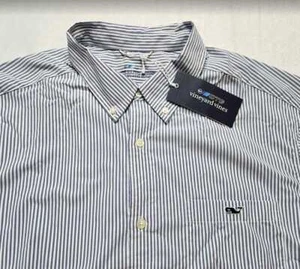 New men's Vineyard Vines On-The-Go performance nylon button down stripe shirt - Picture 1 of 8