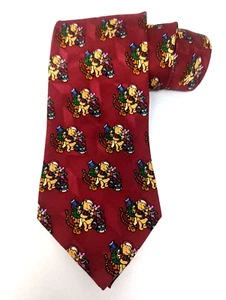 Vintage Disney Christmas Winnie The Pooh 100 Acre Friends Silk Neck Tie Red - Picture 1 of 5