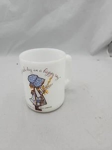 American Greetings Corp Holly Hobbie Glass Coffee Cup Vintage Milk Glass - Picture 1 of 6