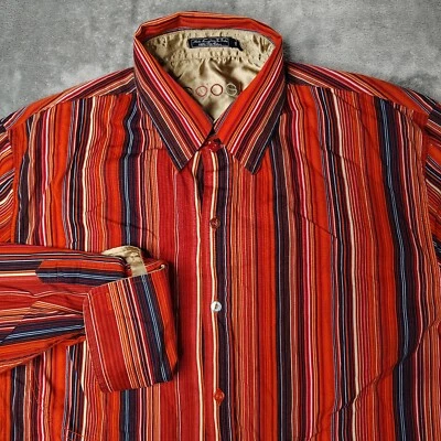 Coogi Shirt Mens Medium Red Multi Colorful Striped Flip Cuff Button Up Y2K READ - Image 1 of 4