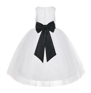 White Lace Flower Girl Dress Wedding Bridesmaid Dress Graduation Dress Birthday - Picture 1 of 51