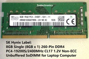 SK Hynix 8GB 1Rx8 260-Pin DDR4 PC4-19200 2400MHz CL17 1.2V SoDIMM - Tested... - Picture 1 of 1