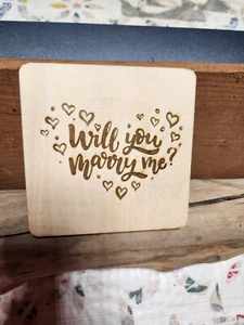 Will you marry me? PROPOSAL Pine Wood Coasters Set 4" Laser engraved  - Picture 1 of 3