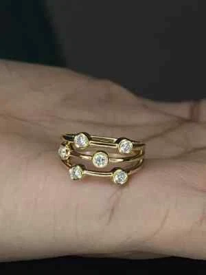 0.50 Ct Round Natural Certified Diamond Dancing Bubble Ring In 14k Yellow Gold - Image 1 of 4