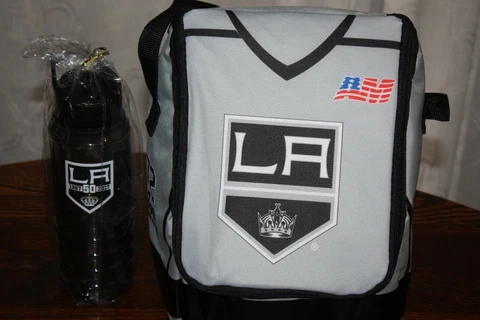 Los Angeles Kings 50th anniversary water bottle and Gray Cooler bag Cover
