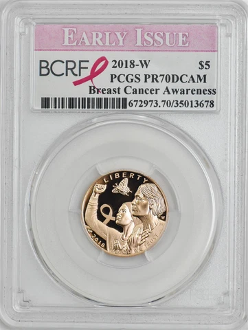 2018-W $5 Breast Cancer Awareness BCRF Early Issue PR70 DCAM PCGS 947331-1 Cover