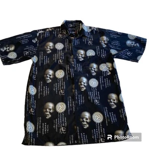 Utopia Microfiber Mens Sz M Short Sleeve Button Down Shirt Black Skulls Biker - Picture 1 of 9