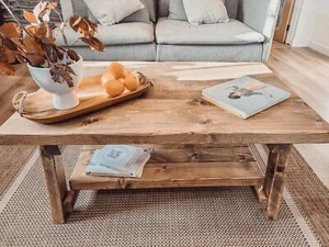 Chunky Coffee Table Timber Rustic Solid Wood - Picture 1 of 12