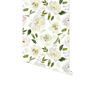 White Watercolor Floral Peel and Stick Removable Self-Adhesive Wallpaper #165 - Picture 1 of 10