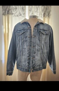 Old Navy Jacket Women's XL Sherpa Fleece Lined Boyfriend Blue Denim Pockets NWT - Picture 1 of 5