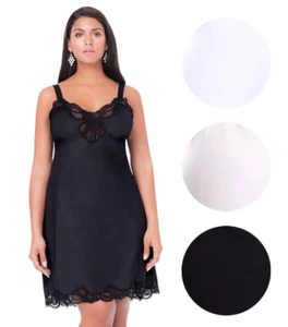 Illusion Women's Nylon Full Slip With Lace Trim Adjustable Straps Plus Size 1112 - Picture 1 of 8