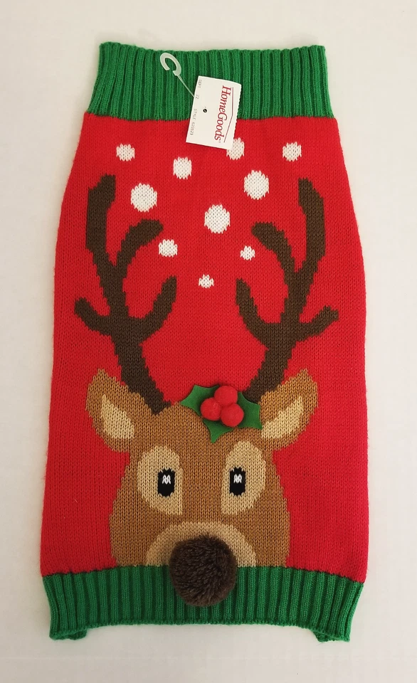 REINDEER FACE Dog Sweater - MEDIUM Christmas Holiday Clothes Clothing Apparel - Image 1 of 3