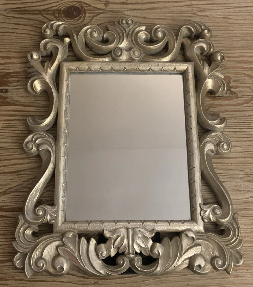 Vtg Carved Wooden Silver Leaf  Easel Dresser Table Mirror Photo Frame 16.5” Tall - Image 1 of 4
