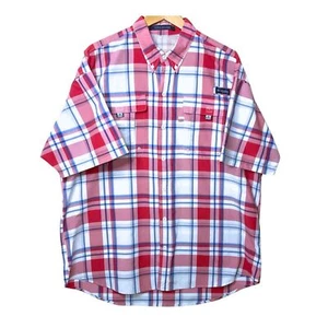 Columbia PFG Mens XXL Shirt Short Sleeve Button Up Red Plaid Vented Fishing - Picture 1 of 11