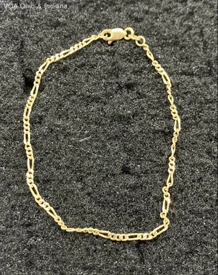 14k Yellow Gold Figaro Link Bracelet w Lobster Clasp 7" Hallmarked F - Image 1 of 4
