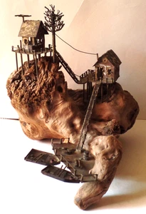 Antigua pieza de arte artesanal vintage única en su clase de madera a la deriva y metalistería - Imagen 1 de 14