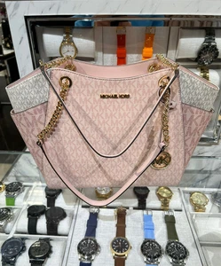 Bolso de Mano Michael Kors Jet Set Mujer Grande Bloque de Color Logo MK Polvo Rubor Multi - Imagen 1 de 17