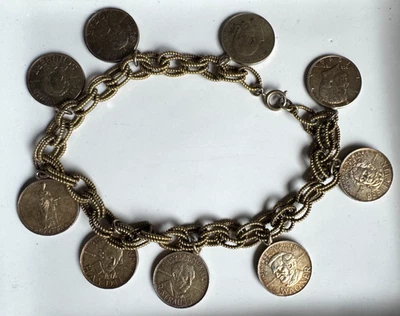 Münzschmuck - Kette mit 9 Silbermünzen Komponisten , US Dollar und Schilling - Bild 1 von 4