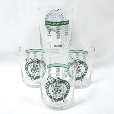 4 vasos de vidrio vintage 1986 Boston Celtics equipo de baloncesto de la NBA móvil Foto 1 de 4