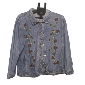 Crystal Kobe Womens Floral Denim Jacket XXXL Blue Embroidered Jean Coat Grab It - Picture 1 of 8
