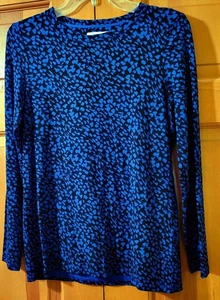 Chico's Women's  Size 0-S Blue & Black Long Sleeve Rayon Knit Stretch Round Neck - Picture 1 of 4