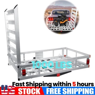 1000LB Cargo Carrier Hitch Mount Cargo Basket Luggage Rack w/Ramp  & 2" Receiver - Image 1 of 4