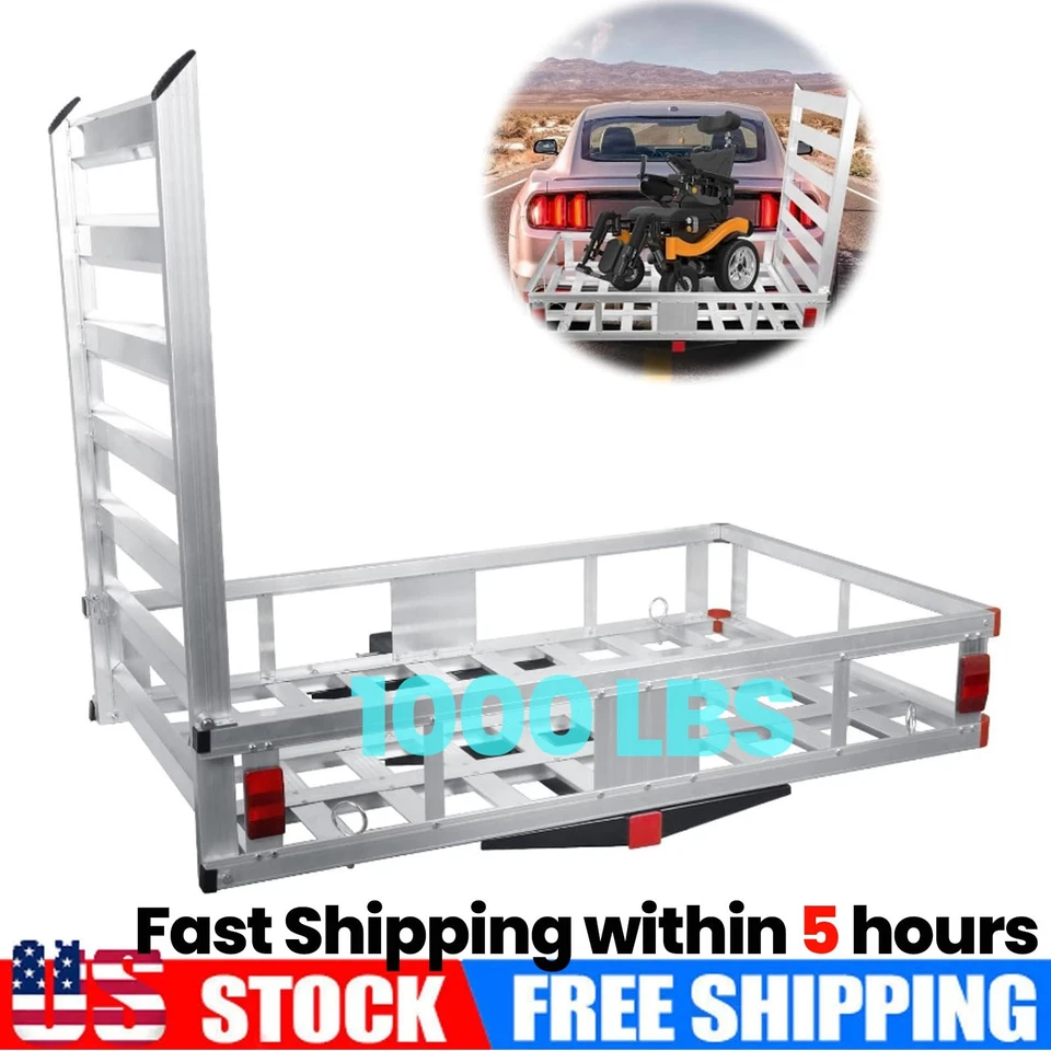 1000LB Cargo Carrier Hitch Mount Cargo Basket Luggage Rack w/Ramp  & 2" Receiver - Image 1 of 4