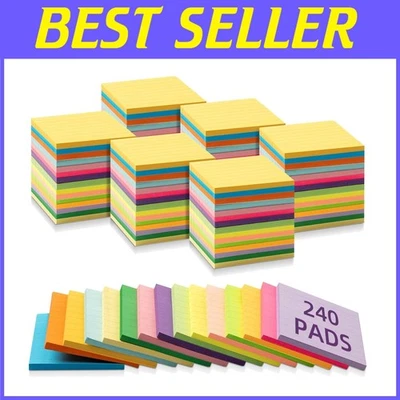 Vibrant 3x3 Sticky Note Pads - 240 Neon Self-Adhesive Pads for School & Office - Image 1 of 4