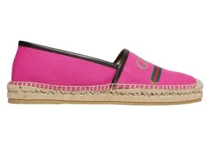 Gucci Pilar Pink Canvas Black Leather Trim GG Logo Print Flat Espadrilles 35 - Picture 1 of 12