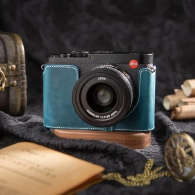 For Leica Q Blue Handmade Genuine Real Leather Half Camera Case Bag Cover - Image 1 of 4