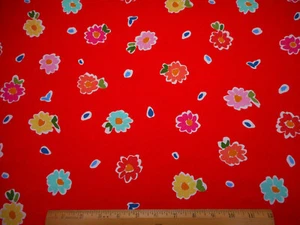 Floral Fabric By Yard Yellow Teal Pink Red Blue White on Red Premium Cotton #C - Picture 1 of 2