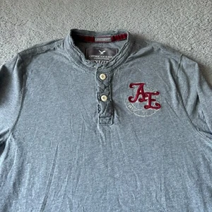 NEW American Eagle T Shirt Mens 2XL XXL Gray Henley Vintage Fit Long Sleeve Tee - Picture 1 of 8