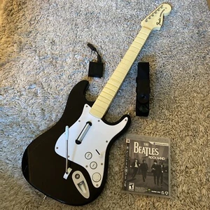 OFFICIAL Rock Band PS3/PS2 Wireless GUITAR fender BLACK beatles 2 3 W/ Dongle - Picture 1 of 10