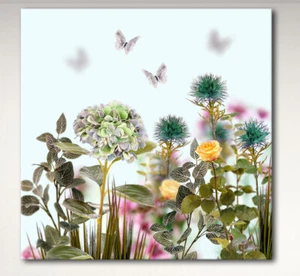 LARGE GREEN ZEN YELLOW BUTTERFLY FLOWERS CANVAS WALL  ART STUNNING PICTURE PRINT - Picture 1 of 2