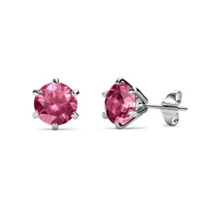 Round Pink Tourmaline 5.00 mm Six Prong Solitaire Stud Earrings 14K Gold JP66424 - Picture 1 of 10