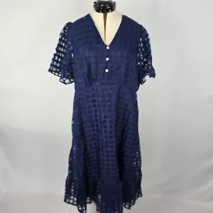 Abito donna Bloomchic 3X blu geometrico manica corta aderente e svasato scollo a V nuovo con etichetta - Foto 1 di 13