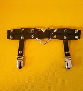 black leather Faux Leather Garters with Spike Studs - Picture 1 of 4
