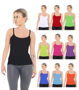 LADIES CASUAL NEON VEST TOP STRETCHY RACER CAMI TOPS FANCY DRESS UK 8-16 - Picture 1 of 19