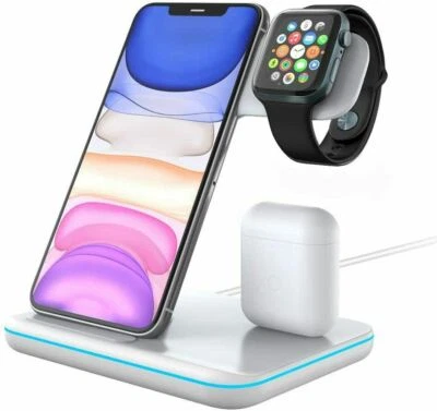 Techno S Fast 3 in 1 Wireless Dock Charging Station for Apple,Samsung + Adapter - Image 1 of 4