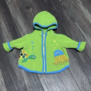 Hanna Andersson  Ocean Turtle Hooded Sweatshirt Jacket 60 Green  3-6 Mo - Picture 1 of 5