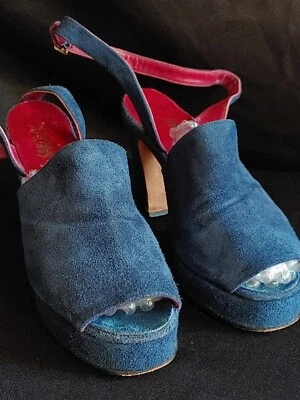 Tacones de tacón de plataforma de gamuza azul S. Sakolos vintage años 70 talla 6,5 Foto 1 de 4