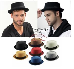 Mens Pork Pie Hat Classic Trilby Textured Cap Blender Multi Colours All Sizes 