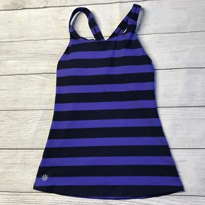 Sujetador sin mangas ATHLETA Optimism talla XXS atlético incorporado púrpura negro a rayas Foto 1 de 4