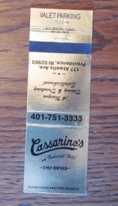 PROVIDENCE, RHODE ISLAND STREICHHOLZSCHACHTELHÜLLE: CASSARINO'S RESTAURANT STREICHHOLZHÜLLE -B - Bild 1 von 1