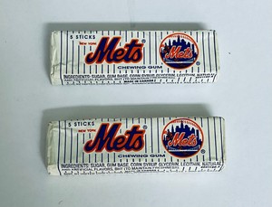 LOT OF 2 NEW YORK METS PACKS OF CHEWING GUM - NEW - UNOPENED - MLB - VINTAGE