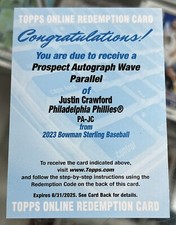 2023 Bowman Sterling JUSTIN CRAWFORD Prospects Wave Refractor auto /125 Phillies